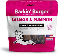 Vitafur Barkin Burger Salmon & Pumpkin Grain-Free Dehydrated Dog Treats, 16-oz bag