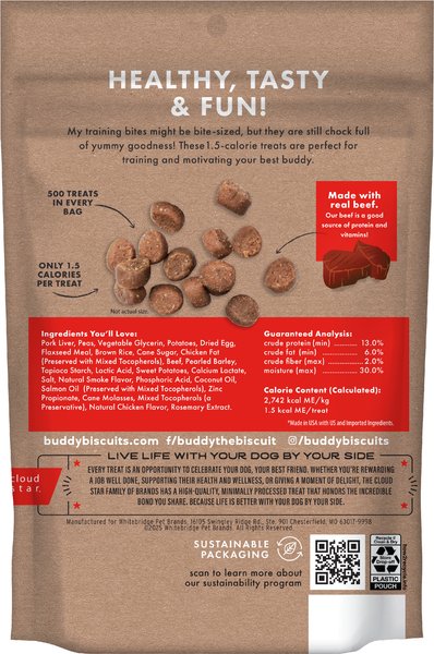 Buddy Biscuits Trainers Training Bites Beef Flavor Soft & Chewy Dog Treats, 10-oz bag