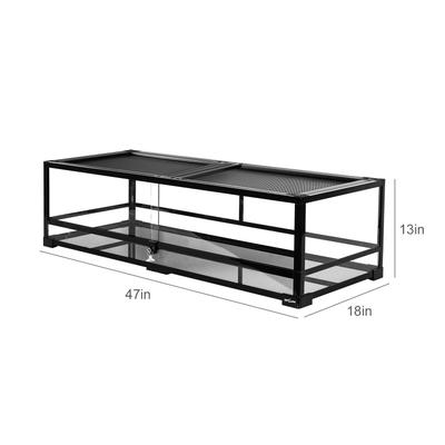Show full view: REPTI ZOO 360° Full Vision Glass Tank Low Reptile Terrarium with Top Mesh Lid, Black, 47-gal: 48 x 18 x 12.6-in slide 4 of 6