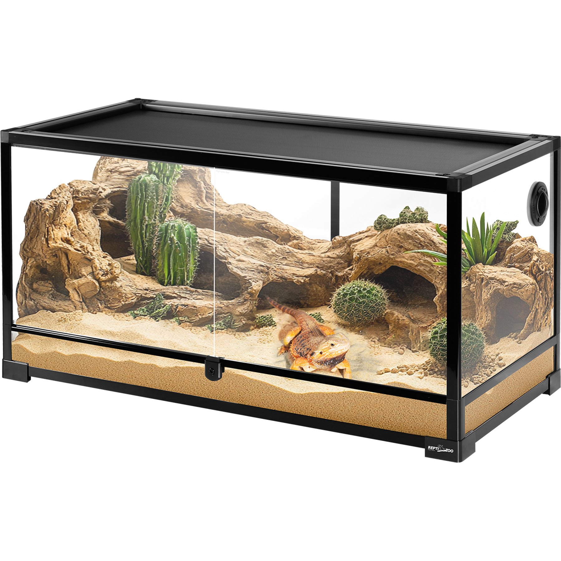 REPTI ZOO Knock Down Reptile Terrarium with Swing Door, Black, 40-gal