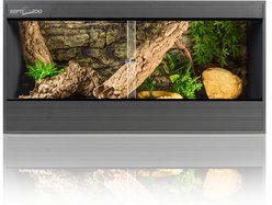REPTI ZOO Durable Wood-Plastic Composite Habitat Reptile Terrarium with Removable Sliding Glass Doors & A Mesh Screen Top, Grey, 40-gal: 35-in