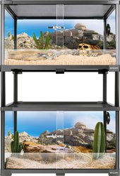 REPTI ZOO Double Stacked Glass Habitat Reptile Terrarium, Black, 2 count, 34-gal: 24 x 18 x 44-in