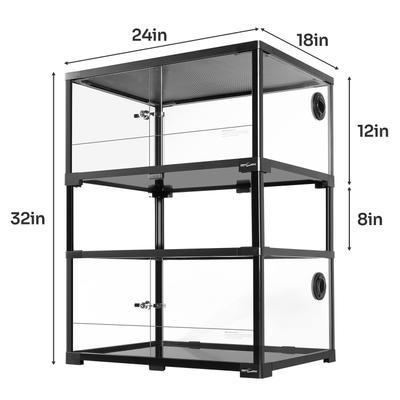 Show full view: REPTI ZOO Double Stacked Glass Habitat Reptile Terrarium, Black, 2 count, 20-gal: 24 x 18 x 32-in slide 4 of 7