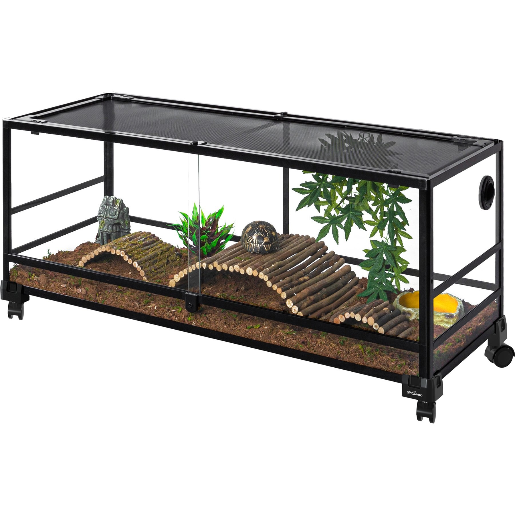 REPTI ZOO Reptile Terrarium with Caster Wheels, Black, Large: 64-gal