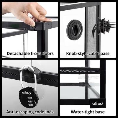 Show full view: OiiBO Full-View Glass Screen Ventilation & Double Hinge Door Reptile Terrarium, Black, Large: 70-gal slide 7 of 8