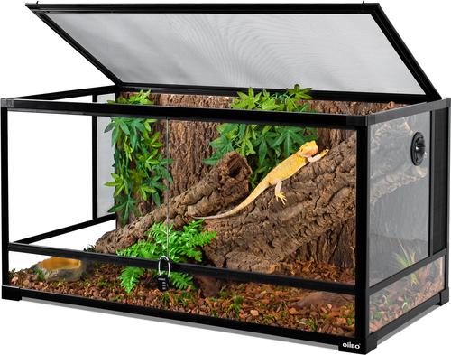 Show full view: OiiBO Full-View Glass Screen Ventilation & Double Hinge Door Reptile Terrarium, Black, Large: 70-gal slide 3 of 8