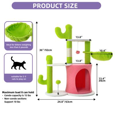 Show full view: Wooflex Indoor 36-in Fleece Cactus Cat Tree & Condo with Scratching Post, Hanging Balls & Basket, Pink slide 2 of 7