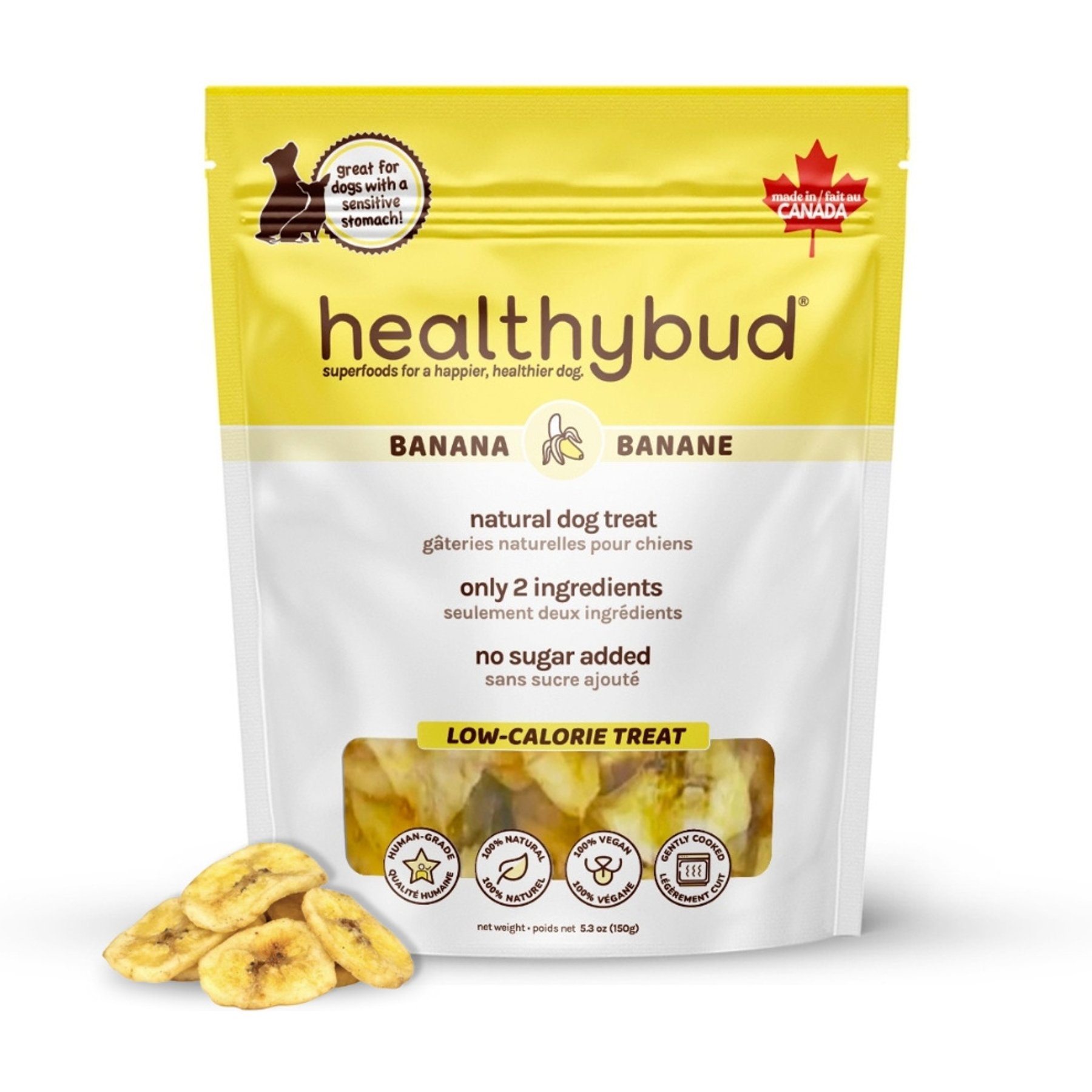 Healthybud Banana Chips Crunchy Vegan Dog Treats Single Ingredient, 5.3-oz bag
