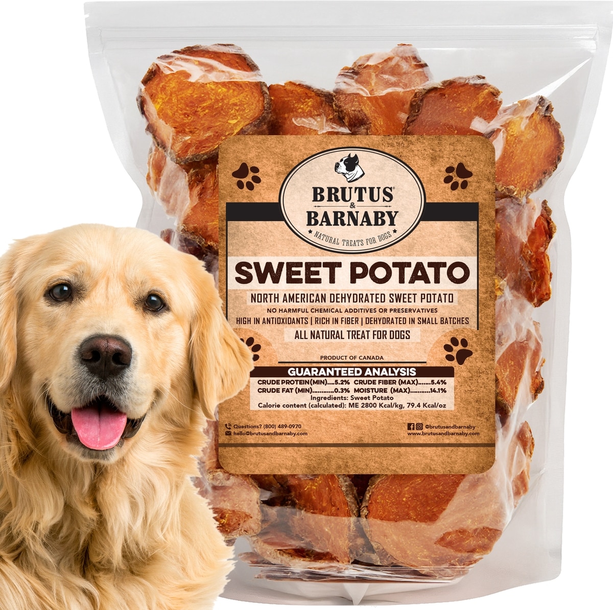 BRUTUS BARNABY Sweet Potato Slices Dehydrated Dog Chews, 1-lb