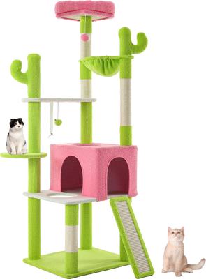 Show full view: Wooflex Multi-Level Large Indoor 68-in Fleece Cactus Cat Tree & Condo with Sisal Post & Hanging Balls, Pink slide 7 of 7