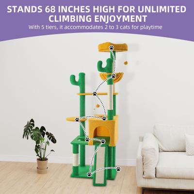 Show full view: Wooflex Multi-Level Large Indoor 68-in Fleece Cactus Cat Tree & Condo with Sisal Post & Hanging Balls, Yellow slide 5 of 7