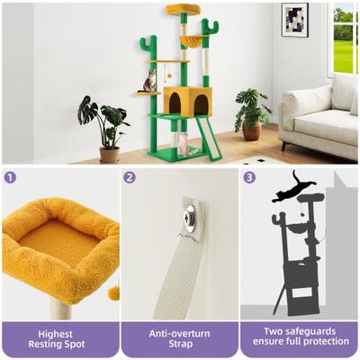 Show full view: Wooflex Multi-Level Large Indoor 68-in Fleece Cactus Cat Tree & Condo with Sisal Post & Hanging Balls, Yellow slide 3 of 7