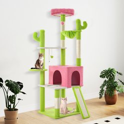 Wooflex Multi-Level Large Indoor 68-in Fleece Cactus Cat Tree & Condo with Sisal Post & Hanging Balls, Pink