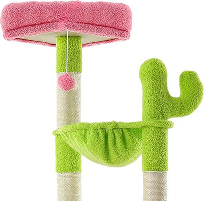 Show full view: Wooflex Multi-Level Large Indoor 68-in Fleece Cactus Cat Tree & Condo with Sisal Post & Hanging Balls, Pink slide 6 of 7