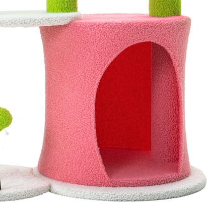 Show full view: Wooflex Indoor 36-in Fleece Cactus Cat Tree & Condo with Scratching Post, Hanging Balls & Basket, Pink slide 7 of 7