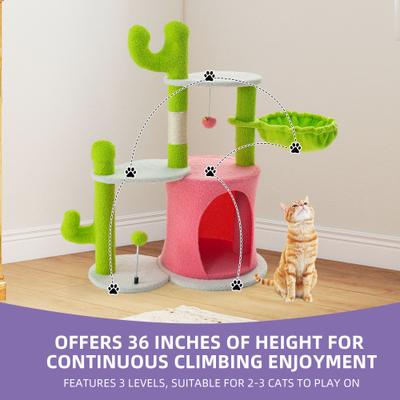 Show full view: Wooflex Indoor 36-in Fleece Cactus Cat Tree & Condo with Scratching Post, Hanging Balls & Basket, Pink slide 4 of 7