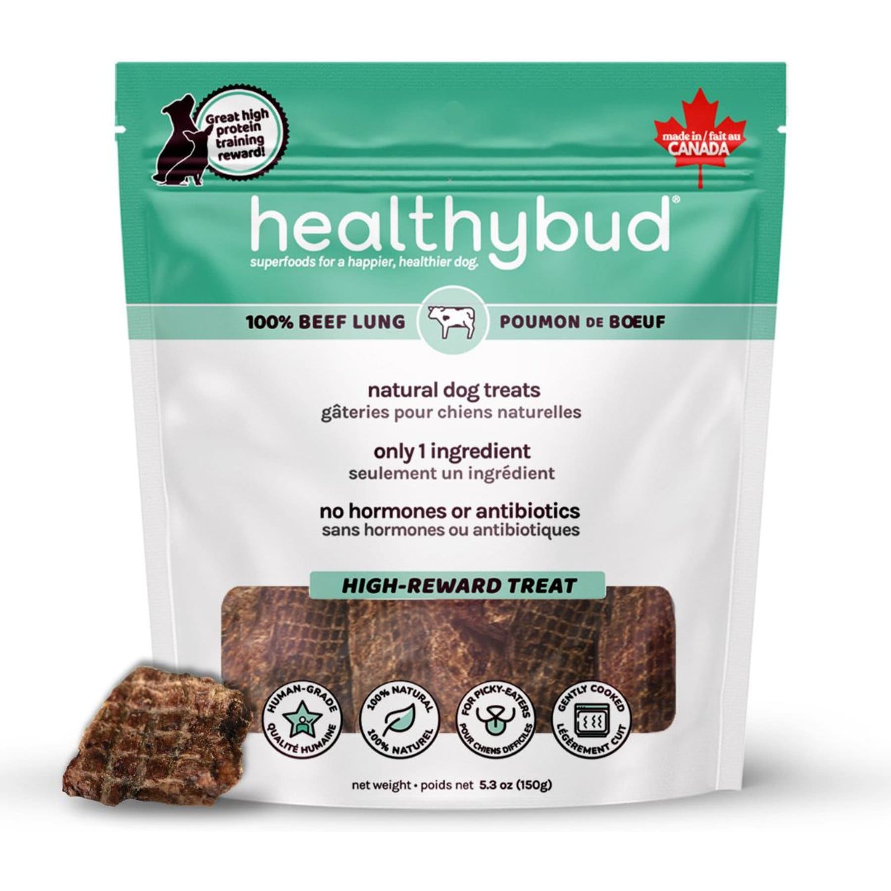 Healthybud Beef Lung High-Value Single Ingredient Dog Treats, 5.3-oz bag