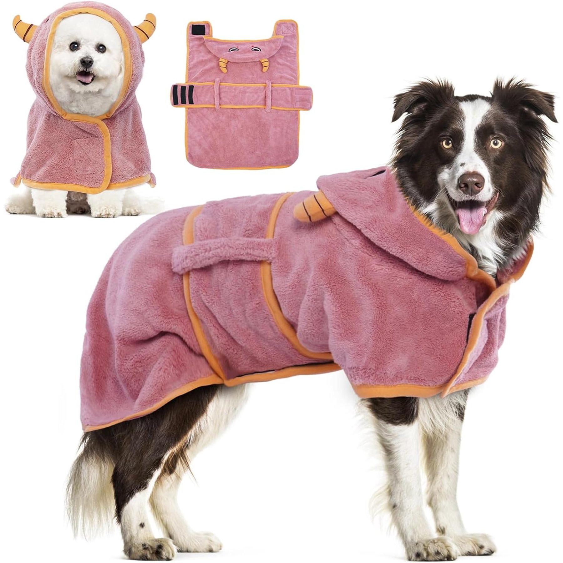 NANAKI Super Absorbent & Fast Drying After Bath Dog Robe, Pink, Medium