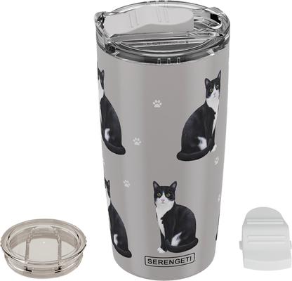 Show full view: E&S PETS Black & White Cat Lovers Insulated Stainless Steel Travel Mug, 20-oz, Gray slide 4 of 5