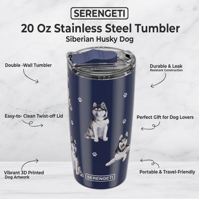 Show full view: E&S PETS Siberian Husky Lovers Insulated Stainless Steel Travel Mug, 20-oz, Blue slide 2 of 5