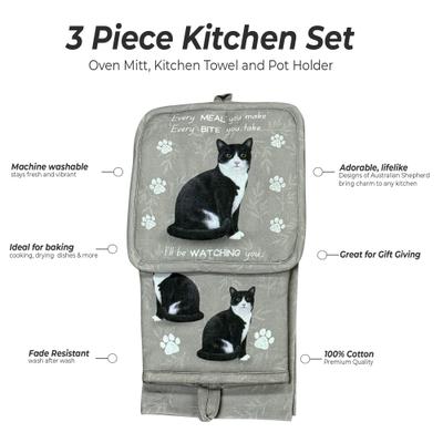 Show full view: E&S PETS Black & White Cat 3-Piece Cooking Set slide 2 of 5