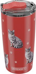 E&S PETS Tabby Silver Lovers Insulated Stainless Steel Travel Mug, 20-oz, Pink