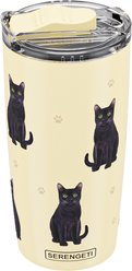 E&S PETS Black Cat Lovers Insulated Stainless Steel Travel Mug, 20-oz, Yellow