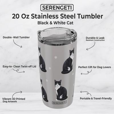 Show full view: E&S PETS Black & White Cat Lovers Insulated Stainless Steel Travel Mug, 20-oz, Gray slide 2 of 5