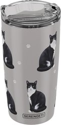 E&S PETS Black & White Cat Lovers Insulated Stainless Steel Travel Mug, 20-oz, Gray