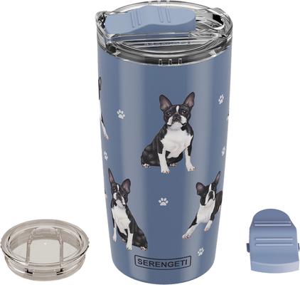 Show full view: E&S PETS Boston Terrier Lovers Insulated Stainless Steel Travel Mug, 20-oz, Blue slide 4 of 5