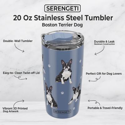 Show full view: E&S PETS Boston Terrier Lovers Insulated Stainless Steel Travel Mug, 20-oz, Blue slide 2 of 5