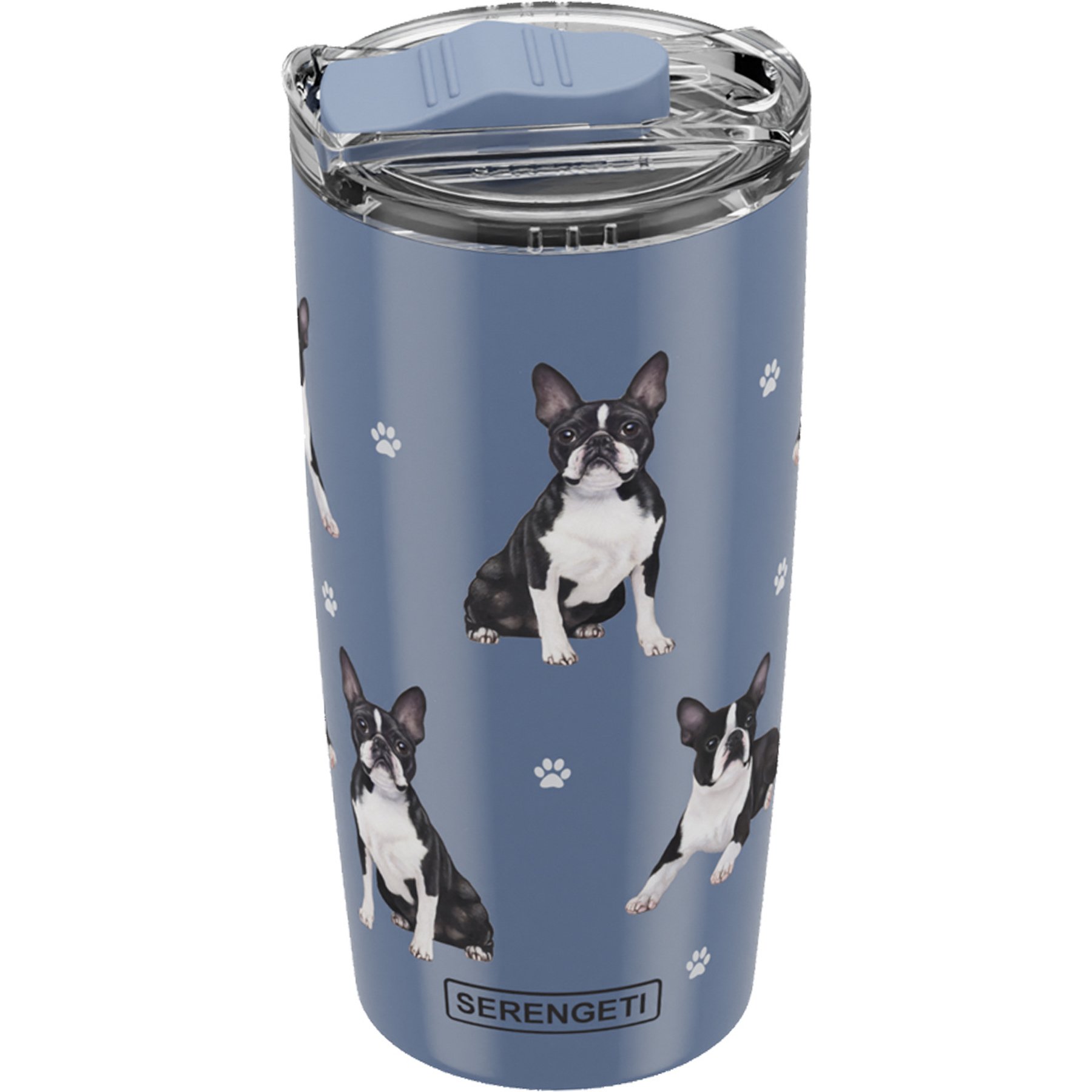 E&S PETS Boston Terrier Lovers Insulated Stainless Steel Travel Mug, 20-oz, Blue