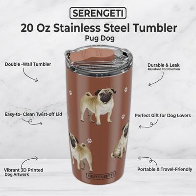 Show full view: E&S PETS Pug Lovers Insulated Stainless Steel Travel Mug, 20-oz, Brown slide 2 of 5
