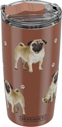 E&S PETS Pug Lovers Insulated Stainless Steel Travel Mug, 20-oz, Brown