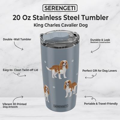 Show full view: E&S PETS King Charles Cavalier Lovers Insulated Stainless Steel Travel Mug, 20-oz, Light Blue slide 2 of 5