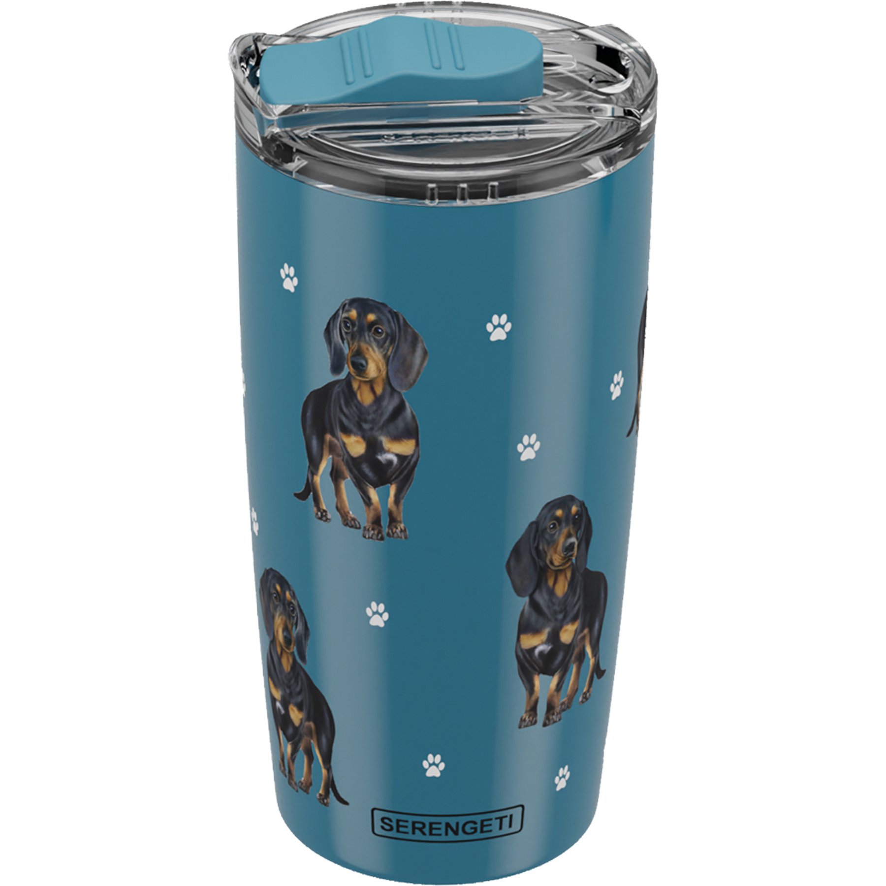 E&S PETS Dachshund Black Lovers Insulated Stainless Steel Travel Mug, 20-oz, Yellow