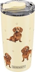 E&S PETS Dachshund Red Lovers Insulated Stainless Steel Travel Mug, 20-oz, Yellow