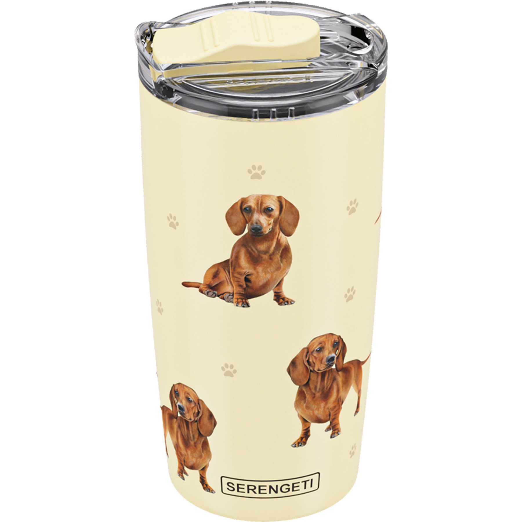 E&S PETS Dachshund Red Lovers Insulated Stainless Steel Travel Mug, 20-oz, Yellow