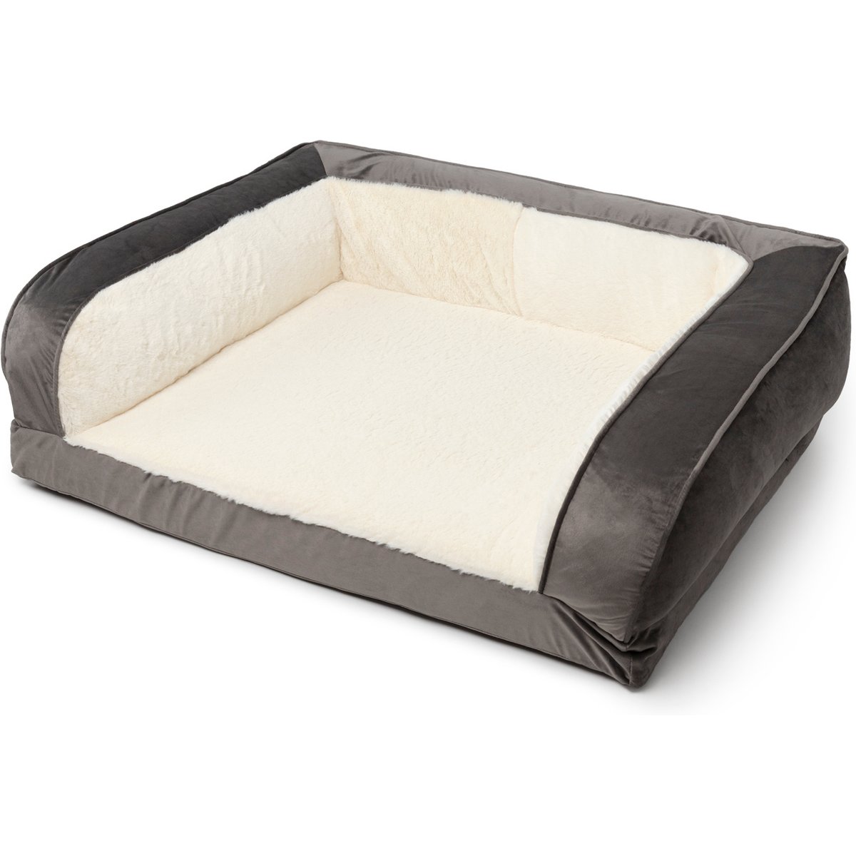 Sherry Kline Pet Collection Fur Velvet Couch Dog Bed, Grey/Natural, 20 x 26 x 6-in