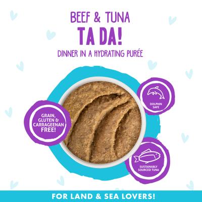 Show full view: BFF Play Pate Lovers Beef & Tuna Ta Da Wet Cat Food, 3-oz pouch, pack of 12 slide 5 of 11