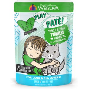 BFF Play Pate Lovers Turkey & Tuna Twinkles Wet Cat Food, 3-oz pouch, pack of 12