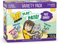 BFF Paté Lovers, Aw Yeah! Paté Soiree! Variety Pack Grain-Free Wet Cat Food, 2.8-oz pouch, case of 12
