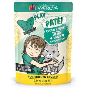 BFF Play Pate Lovers Chicken & Turkey Tiptoe Wet Cat Food, 3-oz pouch, pack of 12
