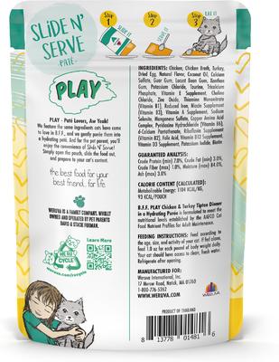 Show full view: BFF Play Pate Lovers Chicken & Turkey Tiptoe Wet Cat Food, 3-oz pouch, pack of 12 slide 4 of 13