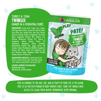 Show full view: BFF Play Pate Lovers Turkey & Tuna Twinkles Wet Cat Food, 3-oz pouch, pack of 12 slide 5 of 11