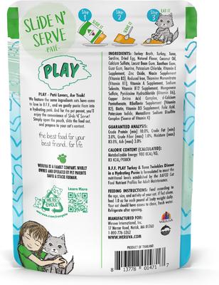 Show full view: BFF Play Pate Lovers Turkey & Tuna Twinkles Wet Cat Food, 3-oz pouch, pack of 12 slide 3 of 11