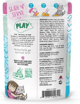 Show full view: BFF Play Pate Lovers Duck & Tuna Tap Dance Wet Cat Food, 3-oz pouch, pack of 12 slide 3 of 11