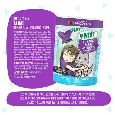 Show full view: BFF Play Pate Lovers Beef & Tuna Ta Da Wet Cat Food, 3-oz pouch, pack of 12 slide 6 of 11