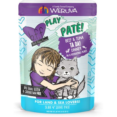 BFF BFF Play Pate Lovers Beef & Tuna Ta Da Wet Cat Food, 3-oz pouch, pack of 12