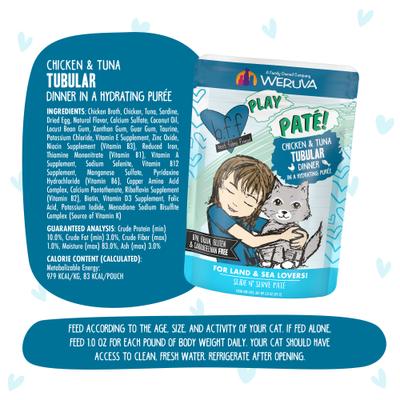 Show full view: BFF Play Pate Lovers Chicken & Tuna Tubular Wet Cat Food, 3-oz pouch, pack of 12 slide 6 of 12